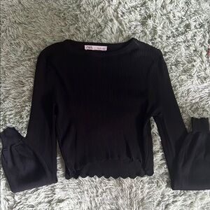 Zara Black Ribbed Crop Blouse